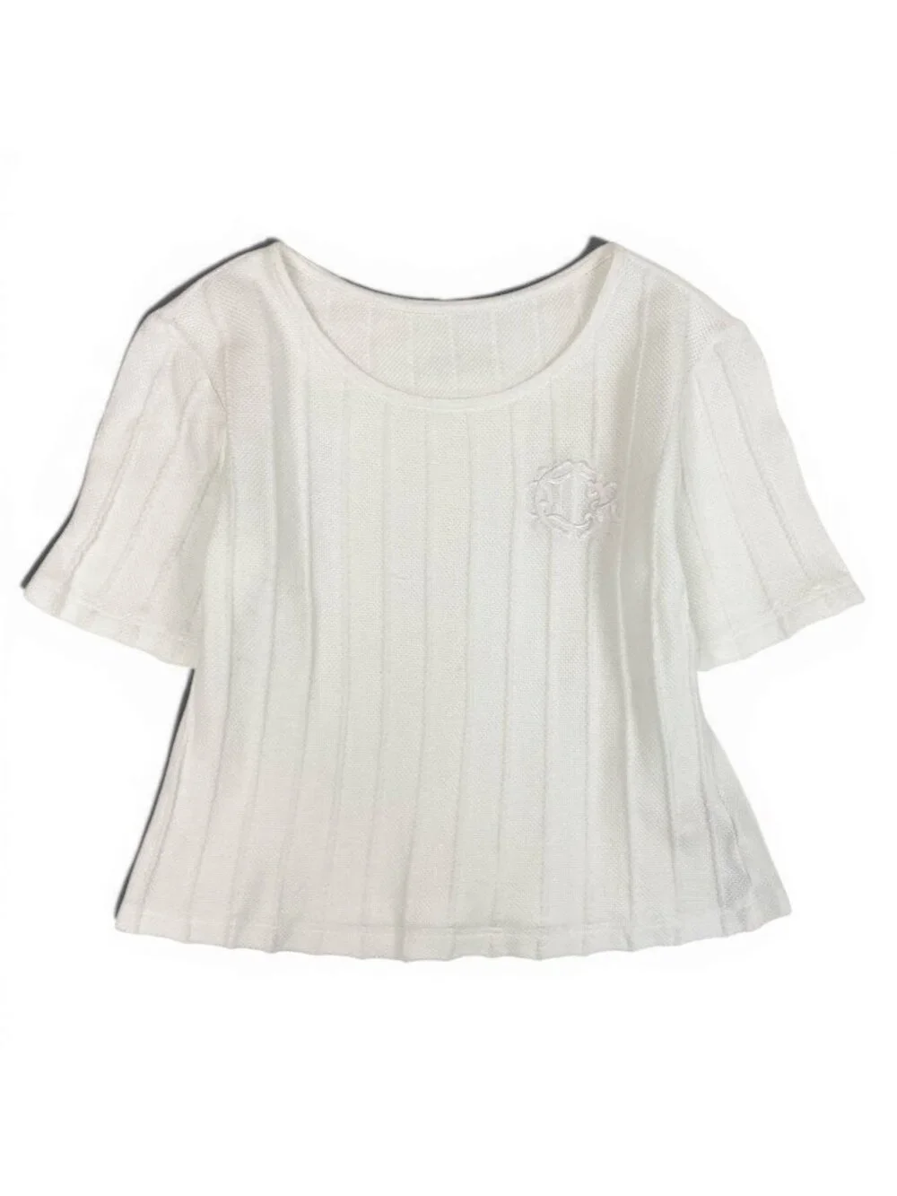 Dior Short Sleeve Knit Summer Sweater Emblem Embroidery White Cotton M